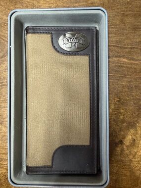 Mississippi State Canvas & Brown Leather Long Wallet - Tan